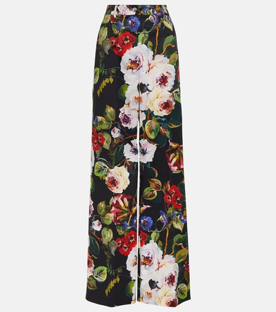 Dolce & Gabbana Floral Cotton-blend Wide-leg Pants In Multicoloured