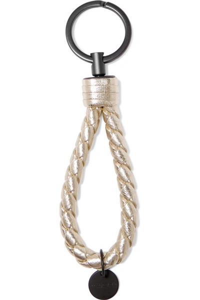 Bottega Veneta Metallic Intrecciato Leather Keychain In Gold