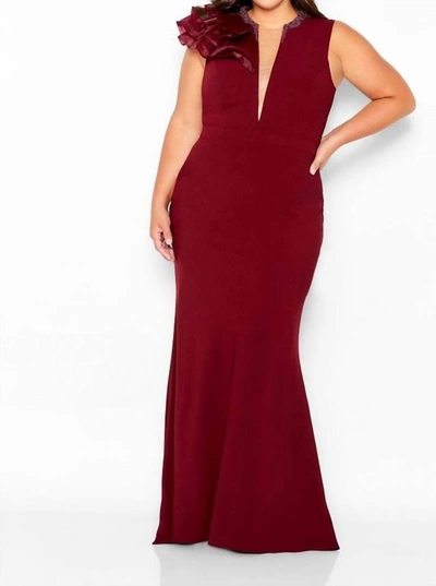 Cameron Blake Deep V-neck Flare Dress In Wine In Pink