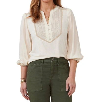 Democracy Ruffle Edge Neck Top In French Vanilla In Multi