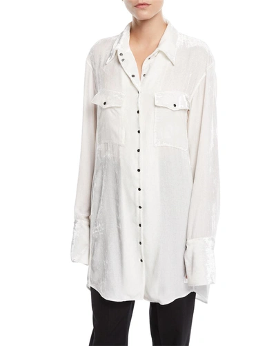 Olivier Theyskens Long-sleeve Snap-front Patch-pockets Oversized Velvet Shirt In White