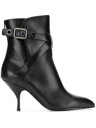 Bottega Veneta Smooth Leather Booties With Buckle Strap In Black