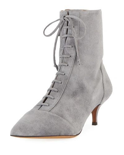 Tabitha Simmons Emmet Suede Point-toe Lace-up Ankle Boots In Dark Gray