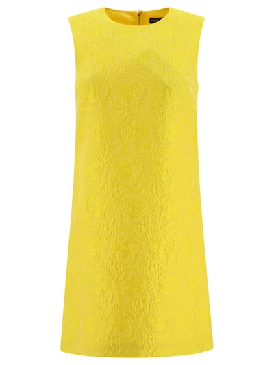 Dolce & Gabbana Brocade Mini Dress In Yellow