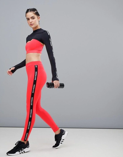 Ivy Park Active Logo Taped Side Stripe Leggings In Red - Red