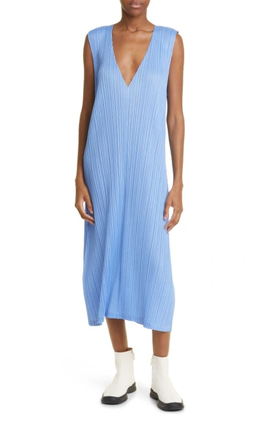 Issey Miyake Monthly Colors December Pleated Midi Dress In Steel Blue