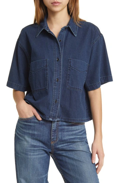 Askk Ny Oversize Denim Button-up Crop Shirt In Bruiser