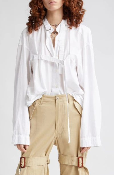 R13 Buckled Strap Cotton Button-up Shirt In White