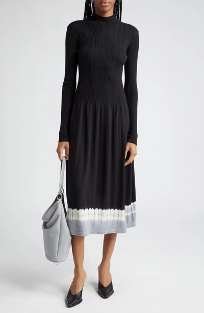 Proenza Schouler Lila Ombré Detail Long Sleeve Merino Wool Sweater Dress In Black/ Ash