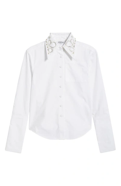 Saint Sintra Swarvoski® Crystal Embellished Crop Button-up Shirt In 100 White