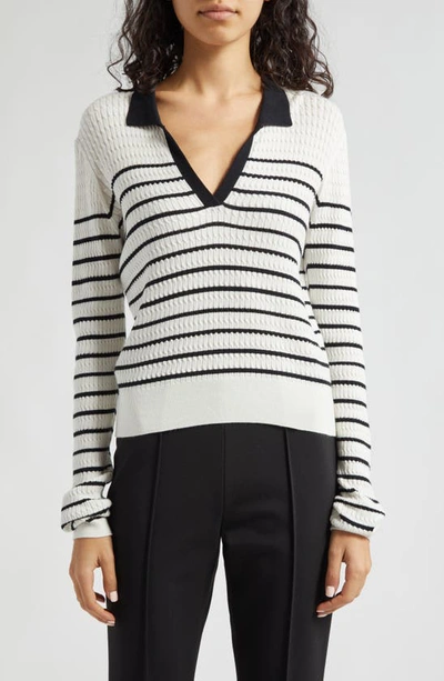 Atm Anthony Thomas Melillo Stripe Cable Stitch Sweater In Chalk Black