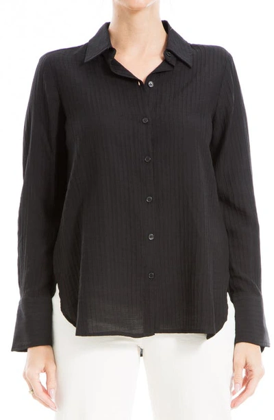 Max Studio Textured Stripe Button-up Shirt In Black