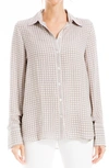 Max Studio Printed Long Sleeve Button-up Shirt In Cream/ Blush Mini Camellia