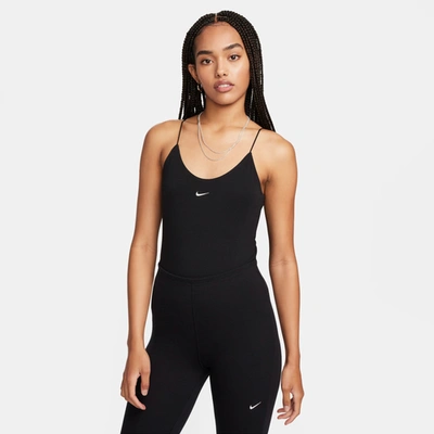 Nike Women's  Sportswear Chill Knit Tight Cami Bodysuit In White/black