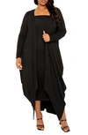 Buxom Couture Cascade Bubble Hem Cardigan In Black