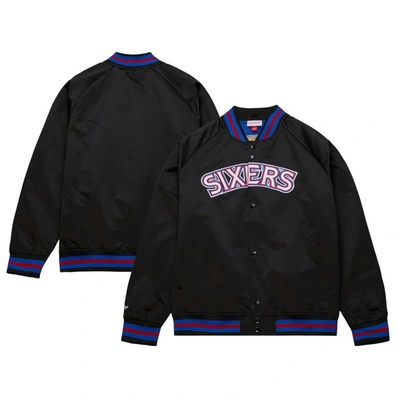 Mitchell & Ness Black Philadelphia 76ers Hardwood Classics  Throwback Wordmark Raglan Full-snap Jack