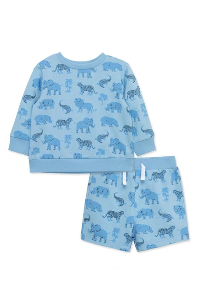 Little Me Babies' Safari Print Sweatshirt & Shorts Set In Blue