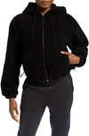Bandier High Pile Fleece Hooded Zip Jacket In Black