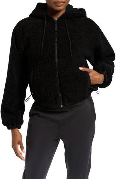 Bandier High Pile Fleece Hooded Zip Jacket In Black