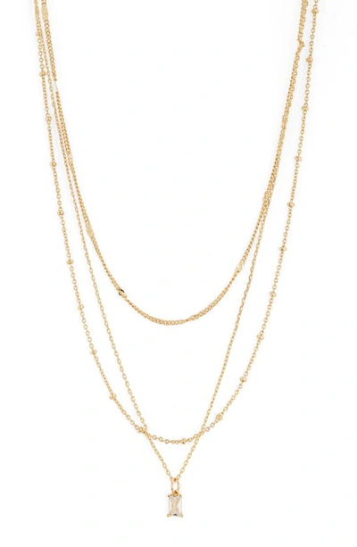 Bp. Layered Cubic Zirconia Pendant Necklace In 14k Gold Dipped