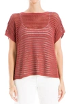 Max Studio Pointelle Short Sleeve Sweater In Pink