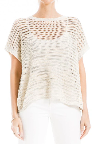 Max Studio Pointelle Short Sleeve Sweater In Oyster