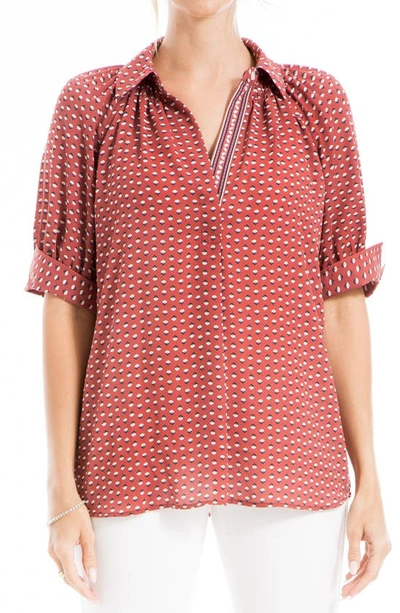 Max Studio Short Sleeve Crepe Blouse In Red