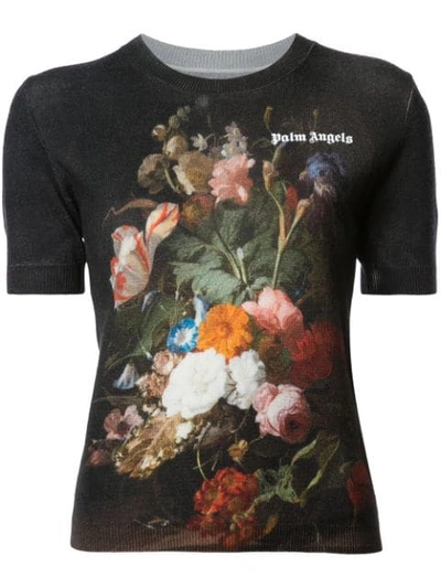 Palm Angels Floral Knitted Top - Black