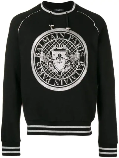 Balmain Metallic Logo-print Cotton-jersey Sweatshirt In Noir Argent