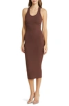 N By Naked Wardrobe The Racerback Ribbed Midi Tank Dress In Chocolate