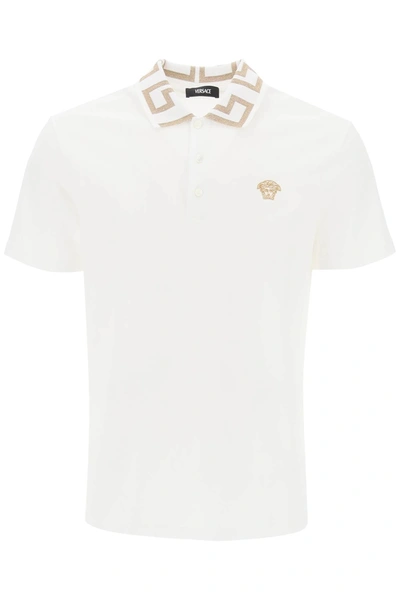 Versace Polo Shirt With Greca Collar In White