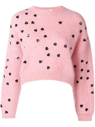 Valentino Cropped Sequin-embellished Mohair-blend Sweater In Pink