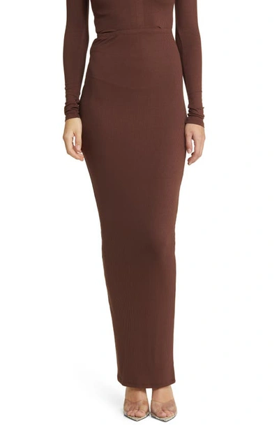 N By Naked Wardrobe Ribbed Maxi Skirt In Chocolate