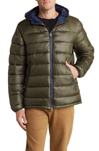 North Sails Water Resistant Hooded Puffer Jacket In Forest Green