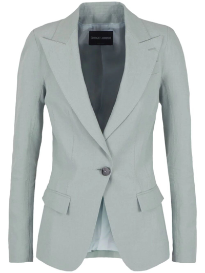 Giorgio Armani Peak-lapels Linen Blazer In Solid White