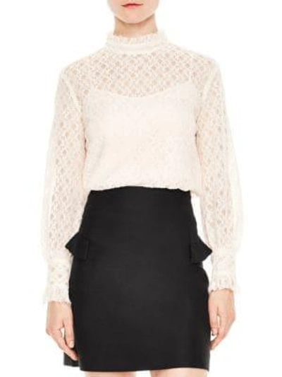 Sandro Cacahuete Crosshatched Lace Top In Shell