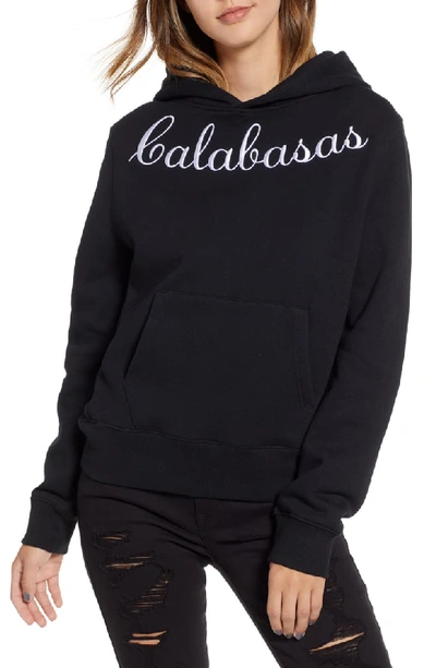 Kendall + Kylie Embroidered Oversized Fleece Hoodie In Black