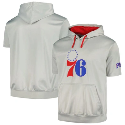 Fanatics Branded Silver/red Philadelphia 76ers Short Sleeve Pullover Hoodie In Silver,red