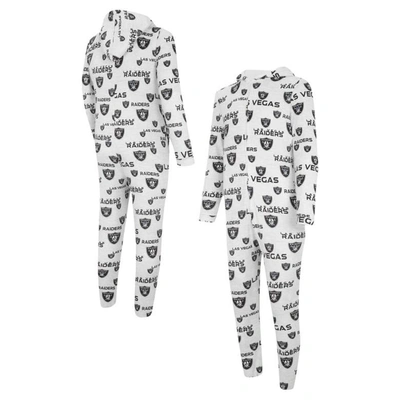 Concepts Sport White Las Vegas Raiders Allover Print Docket Union Full-zip Hooded Pajama Suit