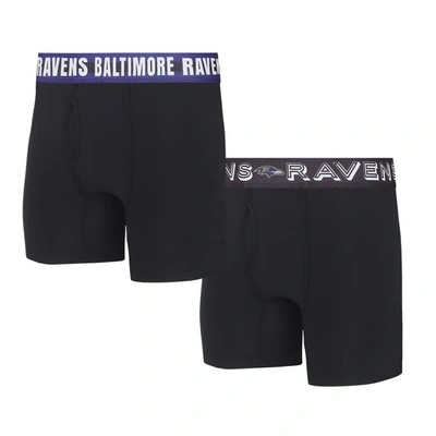 Concepts Sport Baltimore Ravens Gauge Knit Boxer Brief Two-pack In Black