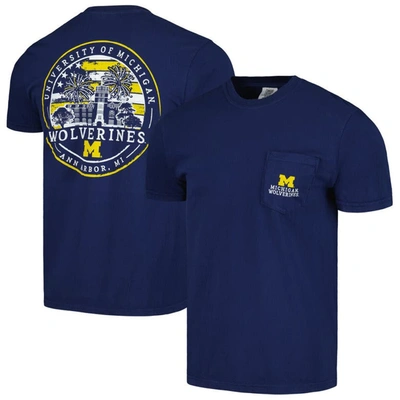 Image One Navy Michigan Wolverines Painted Sky Comfort Colors Pocket T-shirt