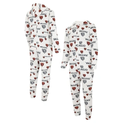 Concepts Sport White Chicago Bears Allover Print Docket Union Full-zip Hooded Pajama Suit