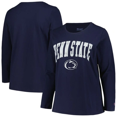Profile Navy Penn State Nittany Lions Plus Size Arch Over Logo Scoop Neck Long Sleeve T-shirt