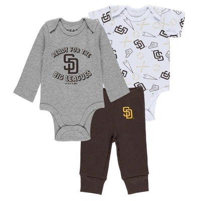 Wear By Erin Andrews Babies' Newborn & Infant  Gray/white/brown San Diego Padres Three-piece Turn Me Around B