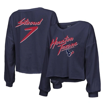 Majestic Threads C.j. Stroud Navy Houston Texans Name & Number Script Off-shoulder Cropped Long Slee