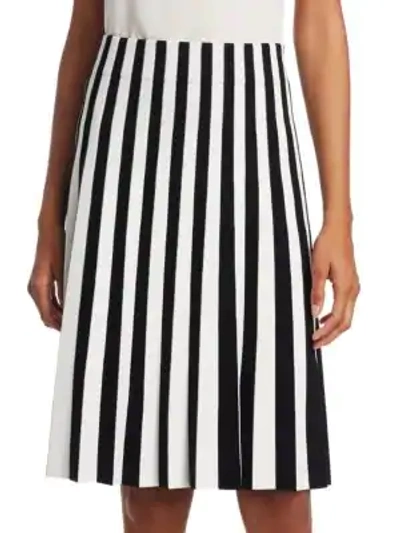 Akris Punto Stripe Pleated Skirt In Black Cream