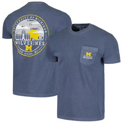 Image One Navy Michigan Wolverines Striped Sky Comfort Colours Pocket T-shirt