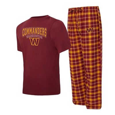 Concepts Sport Men's Burgundy/gold Washington Commanders Vector T-shirt Flannel Pants Sleep Set In Burgundy,gold