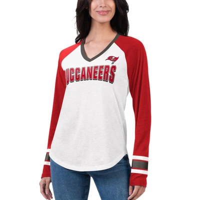 G-iii 4her By Carl Banks Women's  White, Red Tampa Bay Buccaneers Top Team Raglan V-neck Long Sleeve In White,red