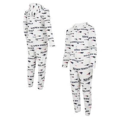 Concepts Sport White New England Patriots Allover Print Docket Union Full-zip Hooded Pajama Suit